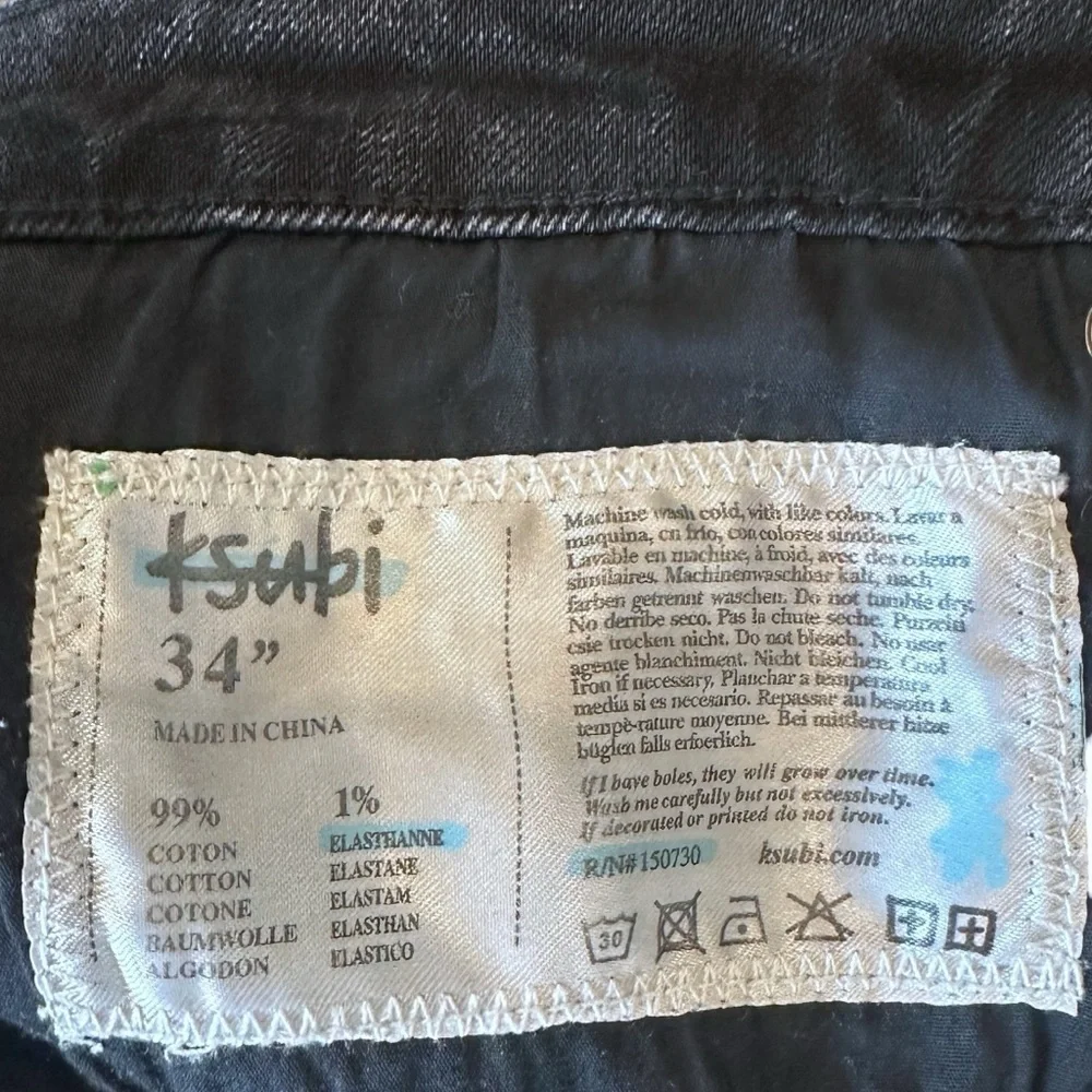 Ksubi Chitch Slim Fit Raw Hem Stretch Denim Jeans in Marbled Black Men’s 34 $220